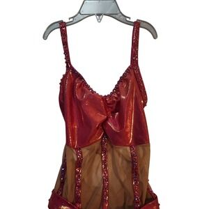 Sparkly Pink Dance Skate Leotard Costume Sequin Rhinestone Child L 10